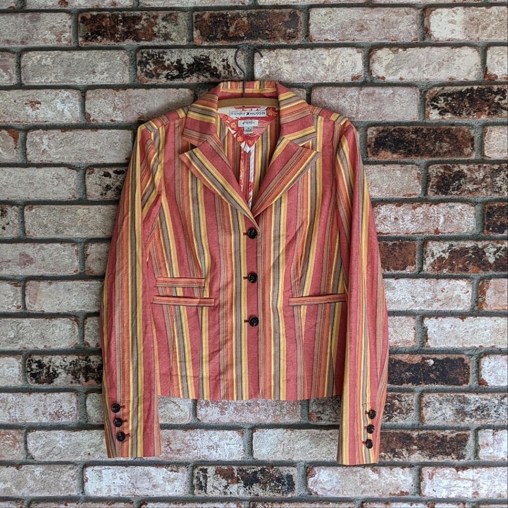 🍬 Tommy Hilfiger Striped Cotton Multicolor Striped Blazer Jacket 10